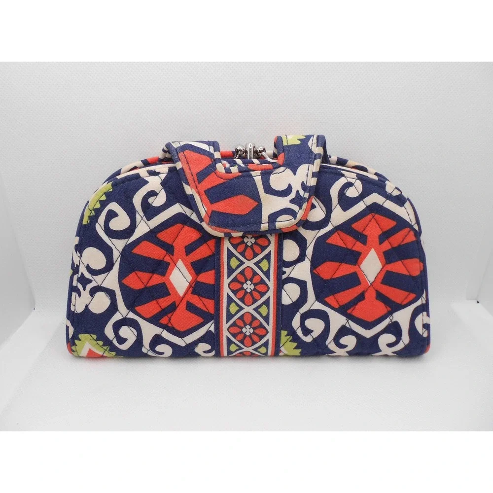 Vera Bradley Retired Sun Valley Clutch Wallet Navy Orange Green 7.5" Long - Picture 1 of 8
